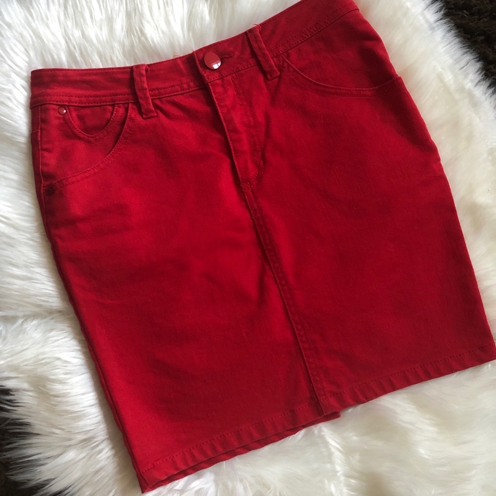 Red Denim Mini Skirt H&M size 4